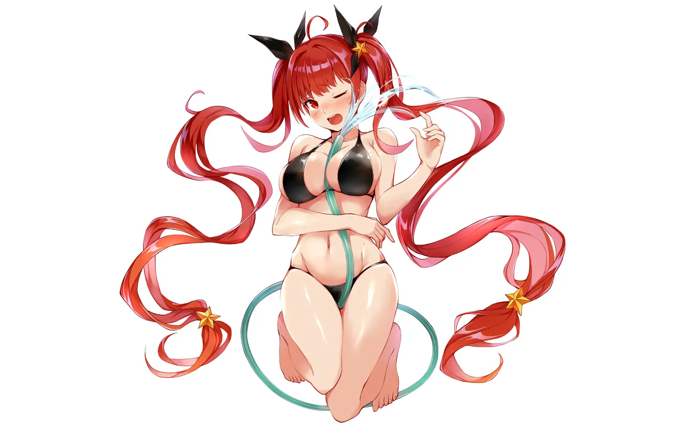 Photo wallpaper girl, sexy, cleavage, long hair, legs, boobs, anime, water