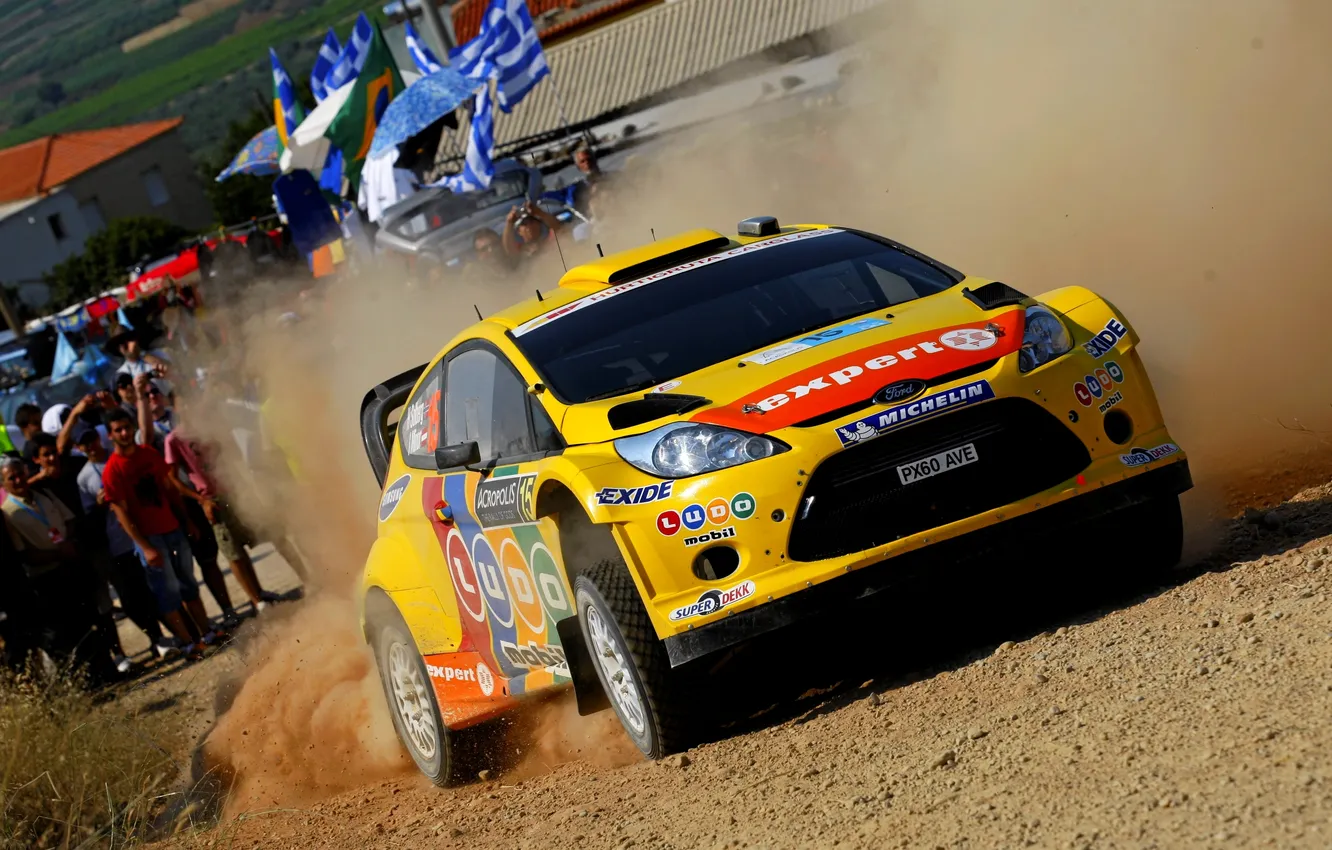 Photo wallpaper auto, yellow, race, sport, lights, Ford, The hood, Ford