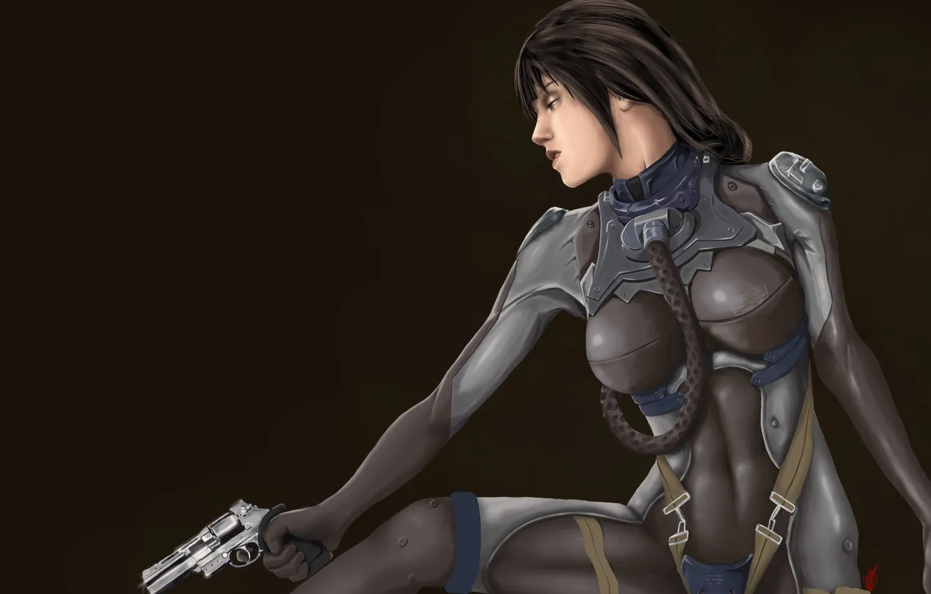 Photo wallpaper girl, gun, minimalism, starcraft, pilot, jumpsuit, Banshee pilot