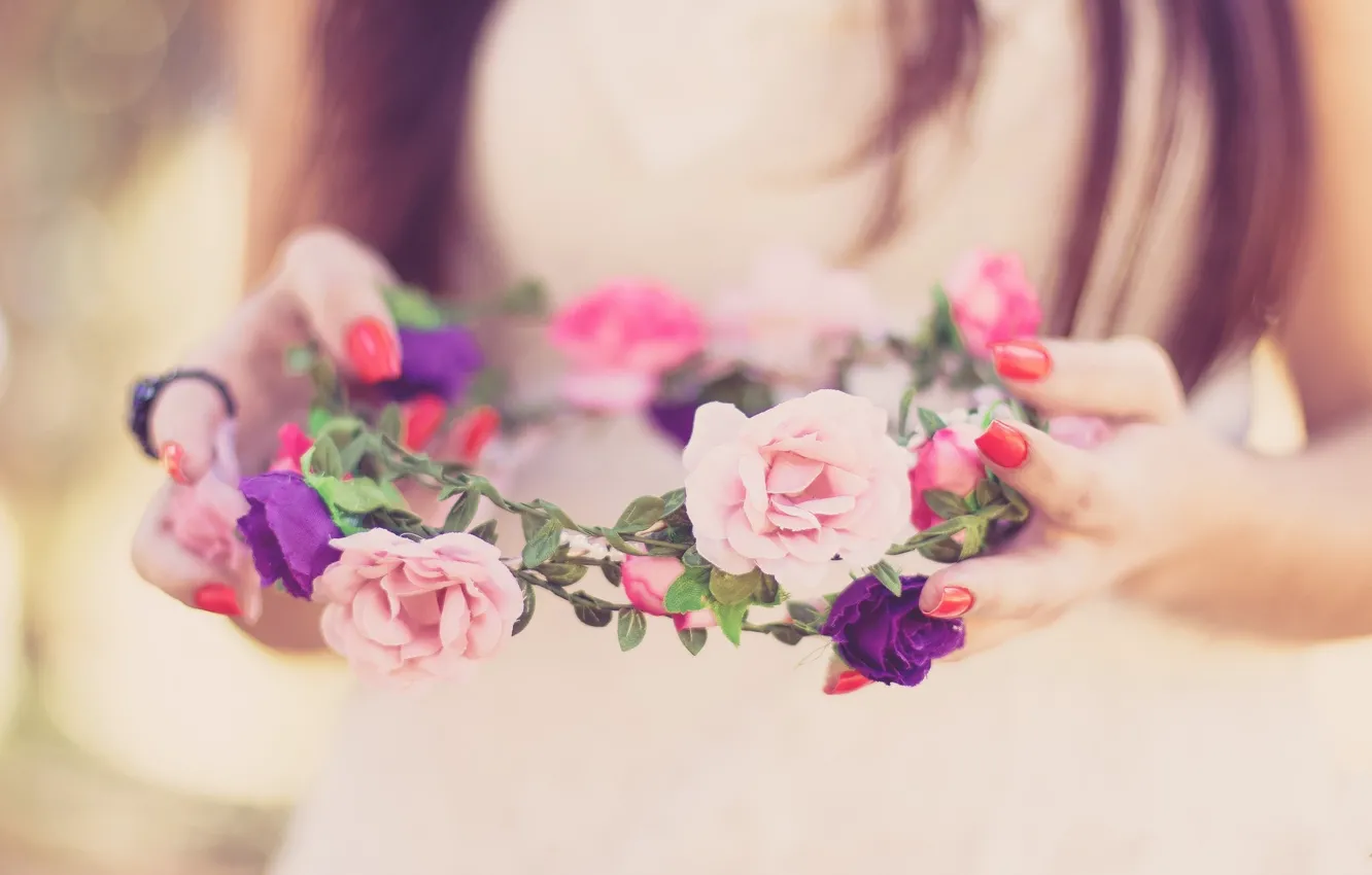 Photo wallpaper flowers, spring, happy, the bride, wreath, wedding, flowers, spring