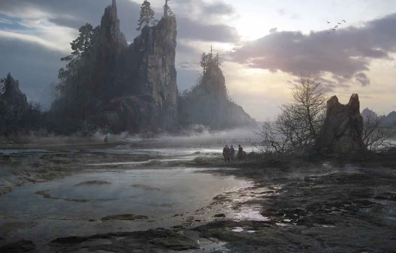 Photo wallpaper rocks, people, Dry lake, Environment Concept