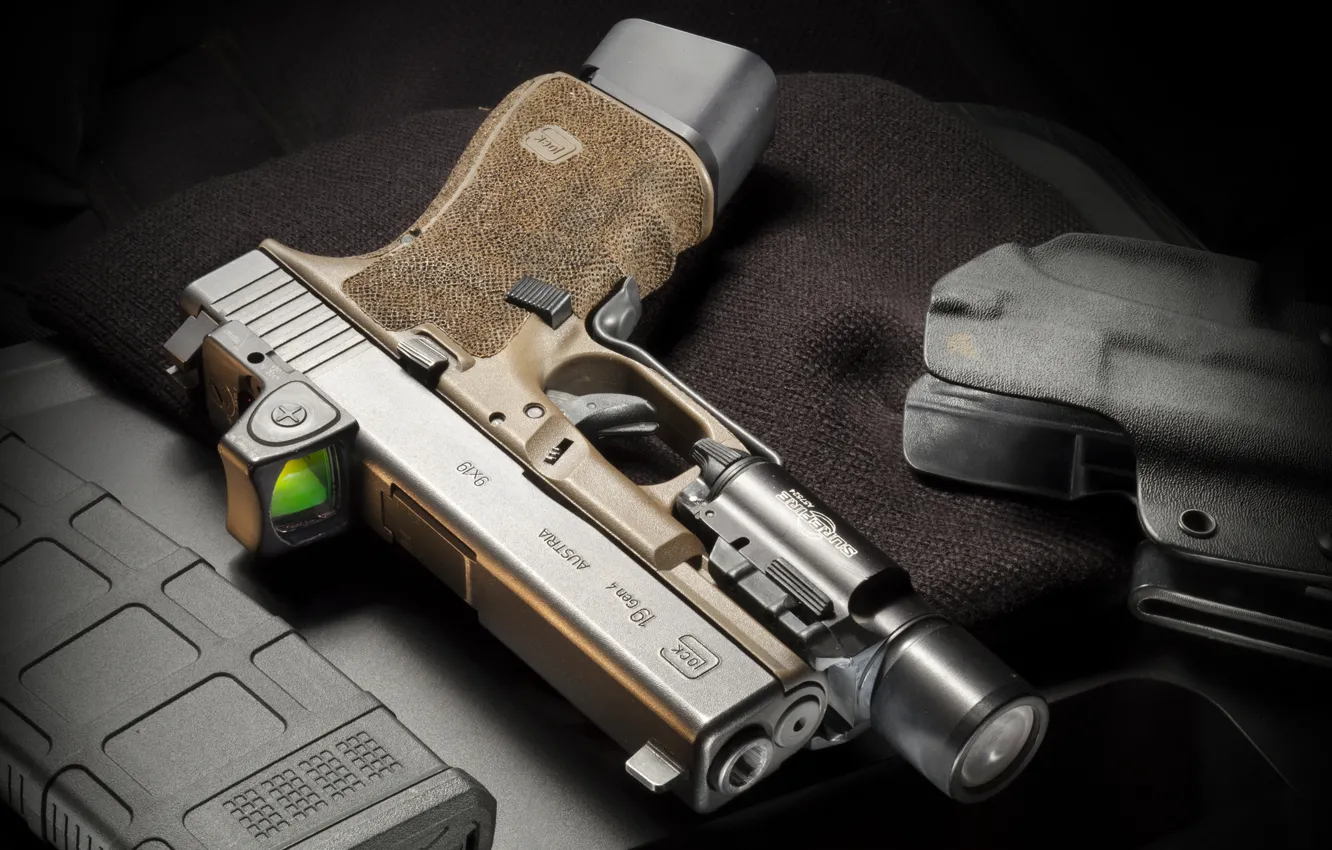 Photo wallpaper gun, weapons, Glock 19, self-loading