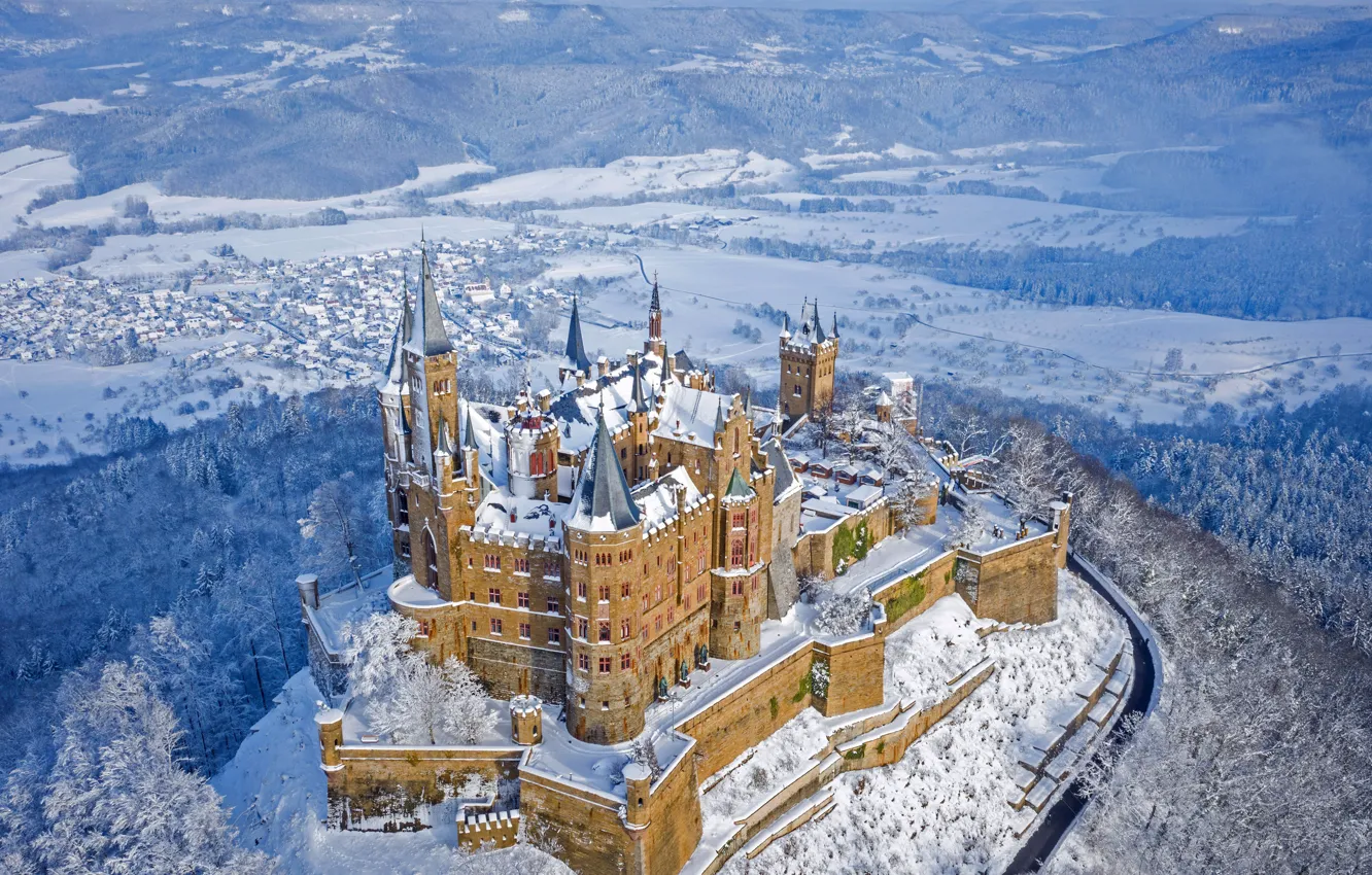 Photo wallpaper winter, Germany, German, the view from the top, Hohenzollern Castle, Hohenzollern Castle