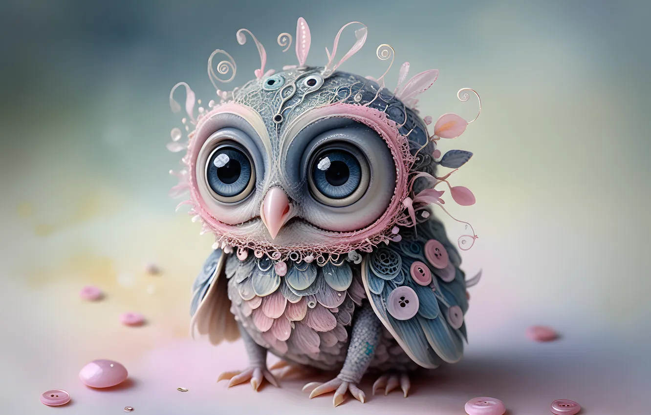 Photo wallpaper look, owl, bird, AI art, neural network