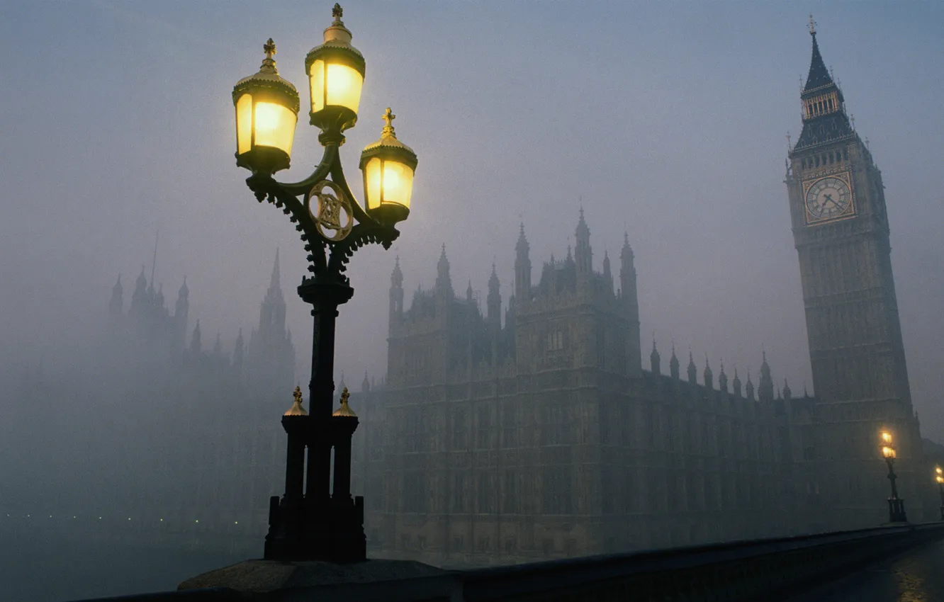 Photo wallpaper bridge, London, lights, Big Ben
