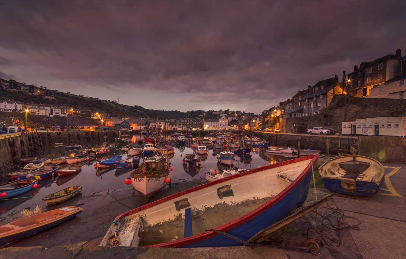 Photo wallpaper England, home, boats, harbour, Mevagissey