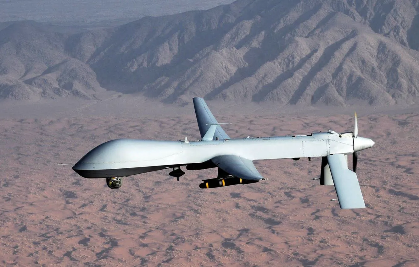 Photo wallpaper mountains, predator, Predator, UNITED STATES AIR FORCE, MQ-1, American multi-purpose unmanned aerial vehicle, General Atomics …