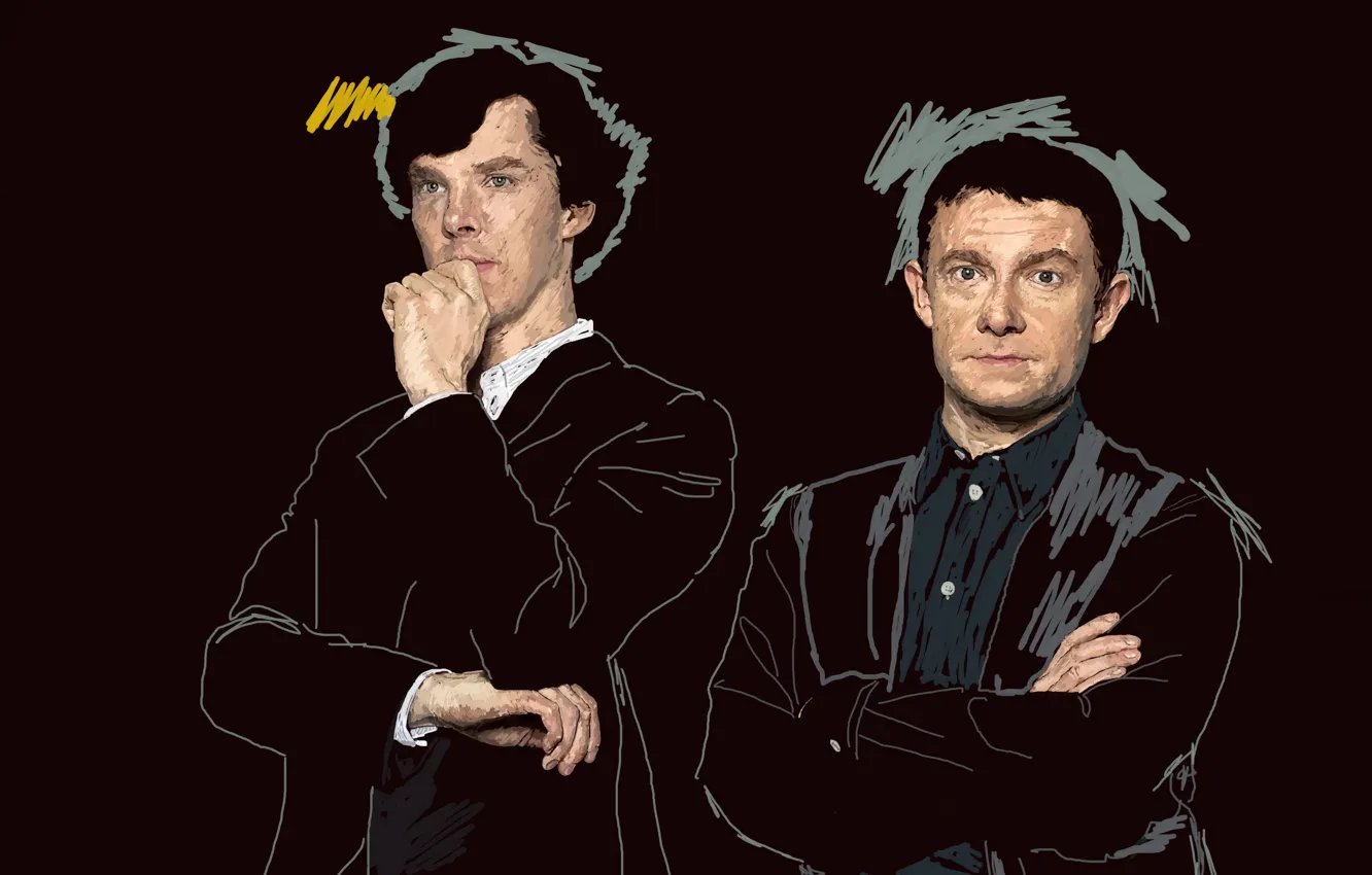 Photo wallpaper art, Martin Freeman, Benedict Cumberbatch, Sherlock bbc, Sherlock BBC, Sherlock Holmes, John Watson, Sherlock (TV …