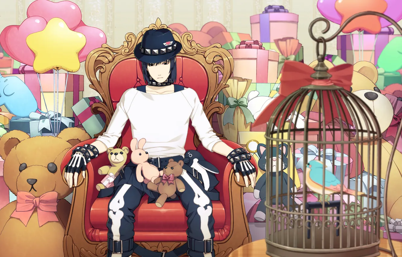 Photo wallpaper balloons, box, gift, toy, chair, hat, cell, bear