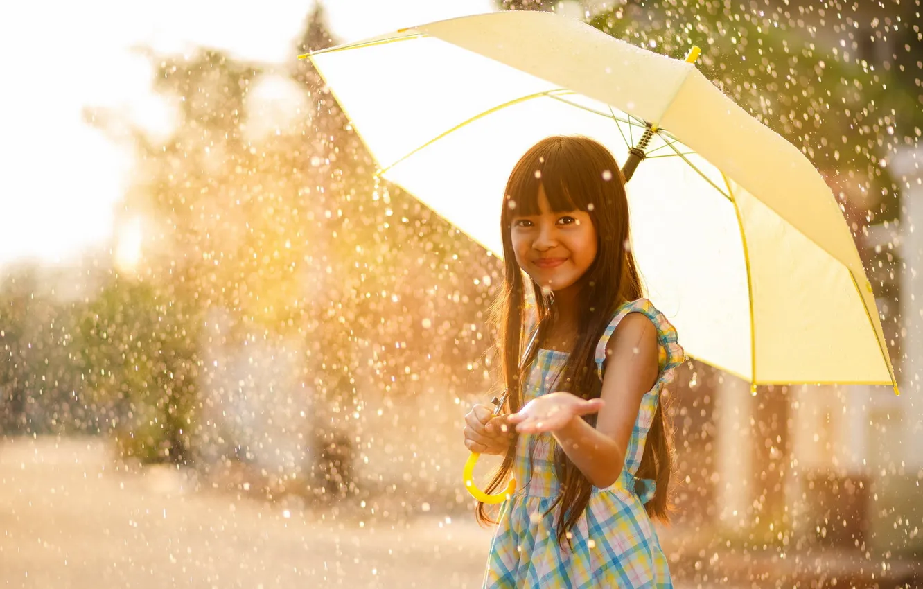 Photo wallpaper rain, mood, umbrella, girl