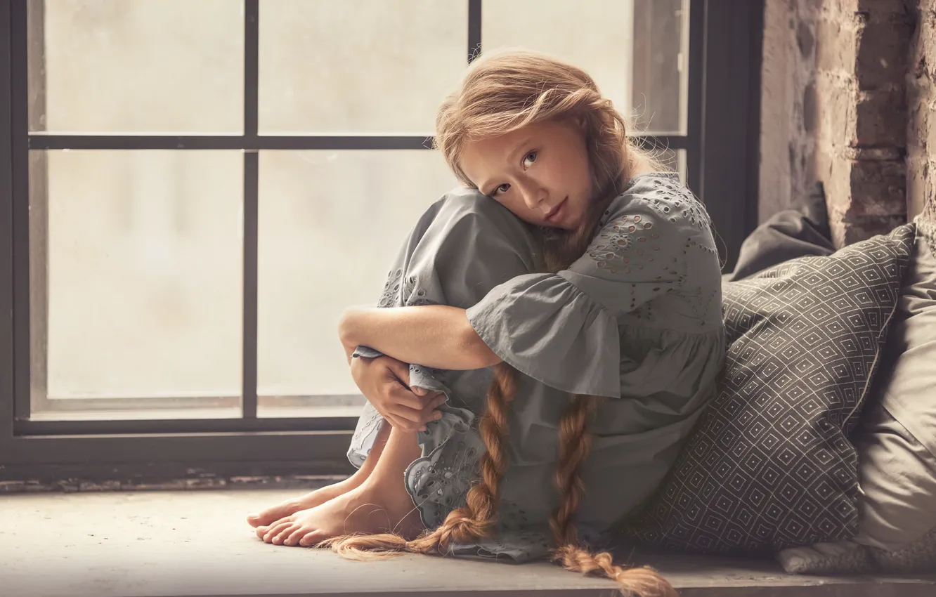 Photo wallpaper window, girl, braid, Olga Perelygina