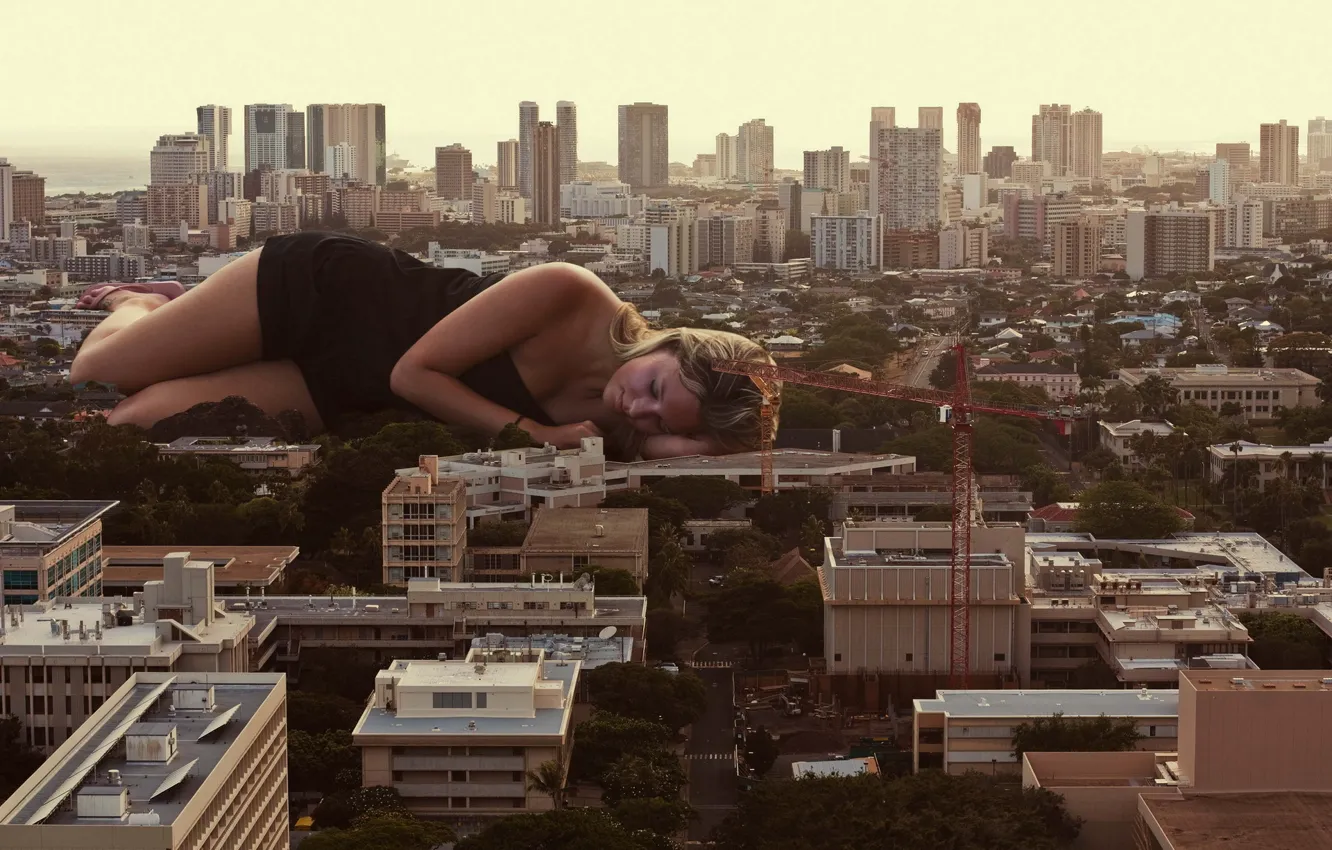 Photo wallpaper girl, the city, the situation