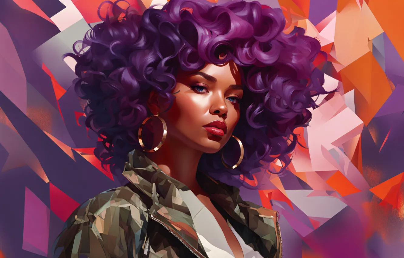 Photo wallpaper look, girl, hair, earrings, digital art, AI art, The Art of Artificial Intelligence, neural network