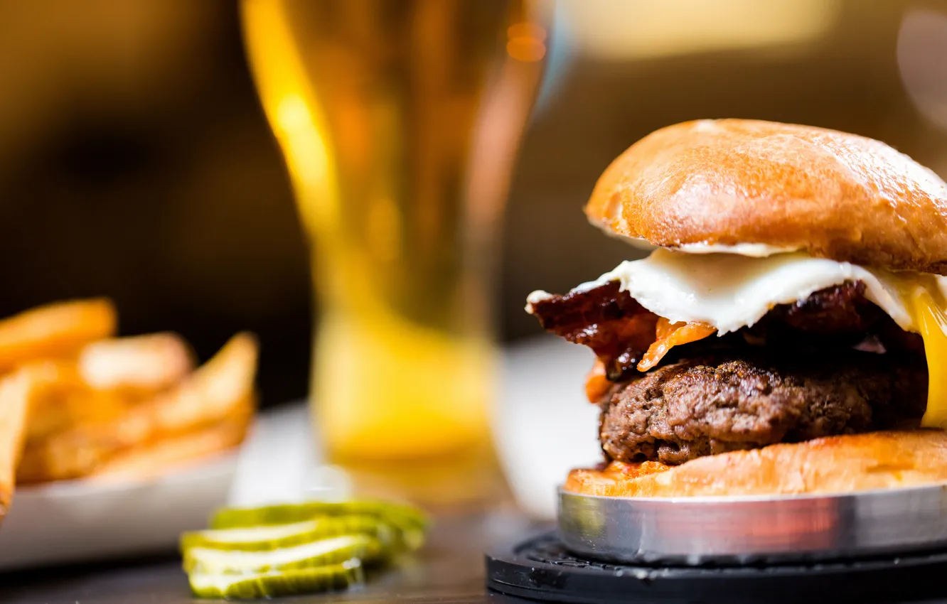 Photo wallpaper drinks, hamburger, meat