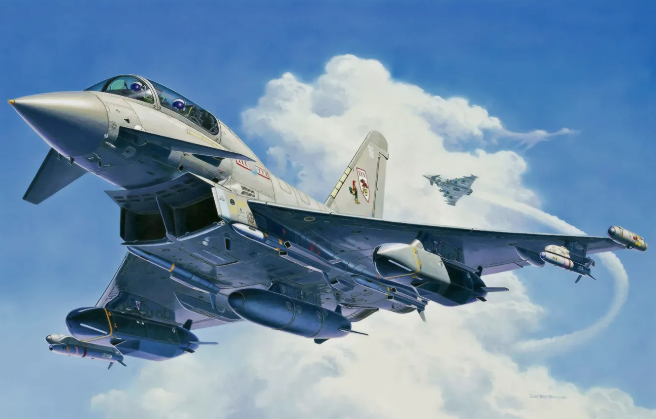 Photo wallpaper fighter, war, art, painting, aviation, Eurofighter Typhoon, modern jet