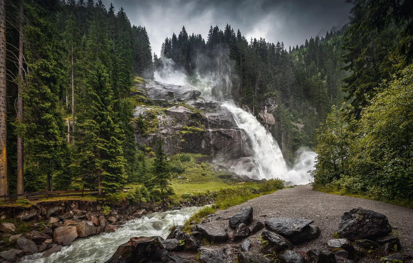 Photo wallpaper forest, landscape, nature, river, stones, waterfall, Alexander the Silent