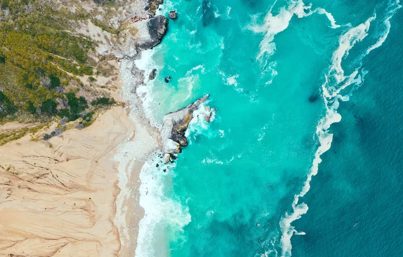 Photo wallpaper sand, sea, wave, landscape, nature, shore, vegetation, waves