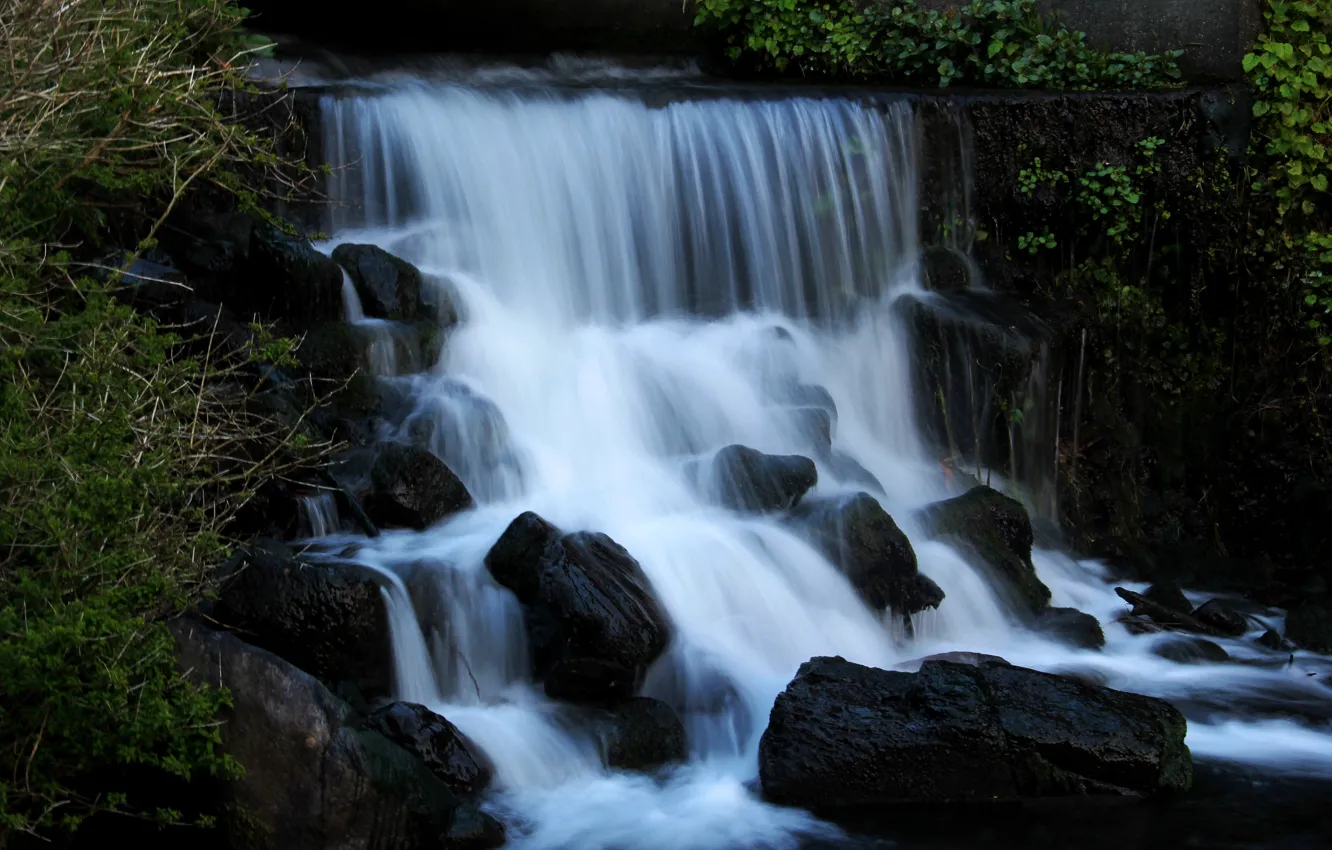 Photo wallpaper nature, rocks, shore, waterfall, stream