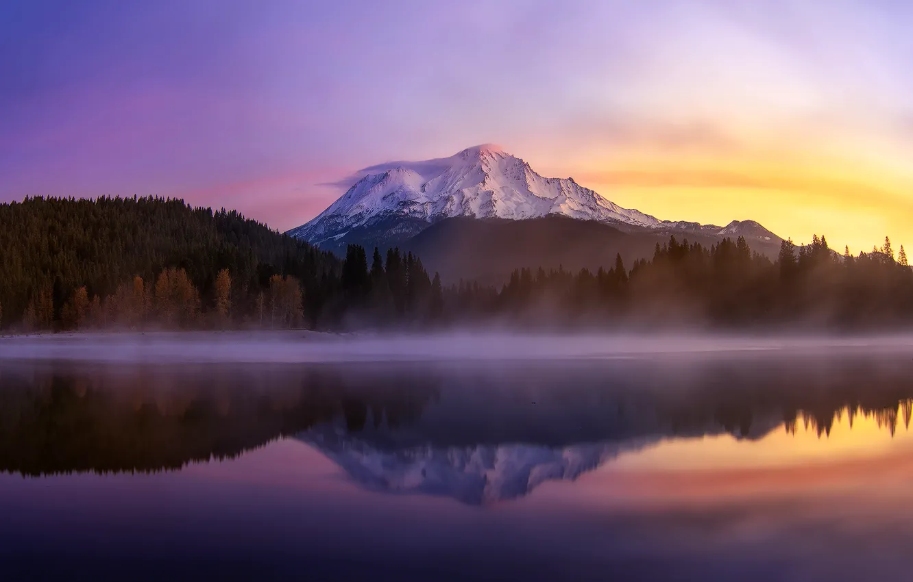 Photo wallpaper morning, USA, California, mount Shasta, lake Siskiyou