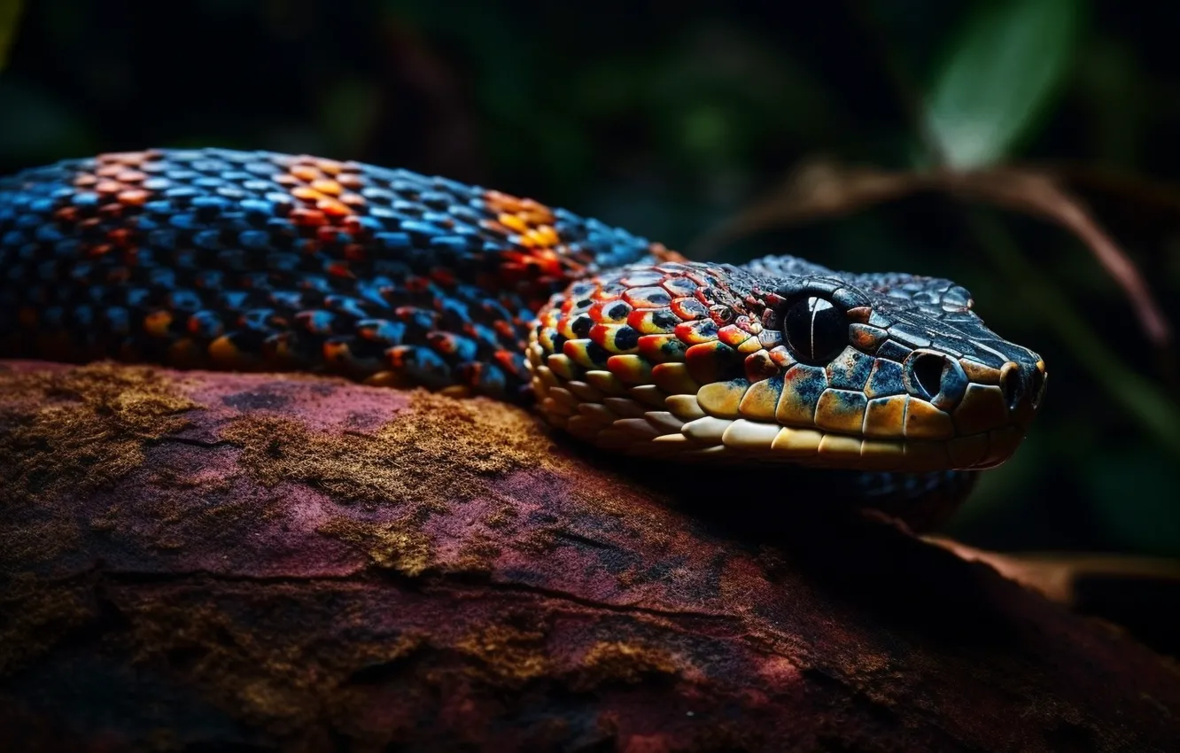 Photo wallpaper eyes, look, face, trees, animal, danger, snake, reptile