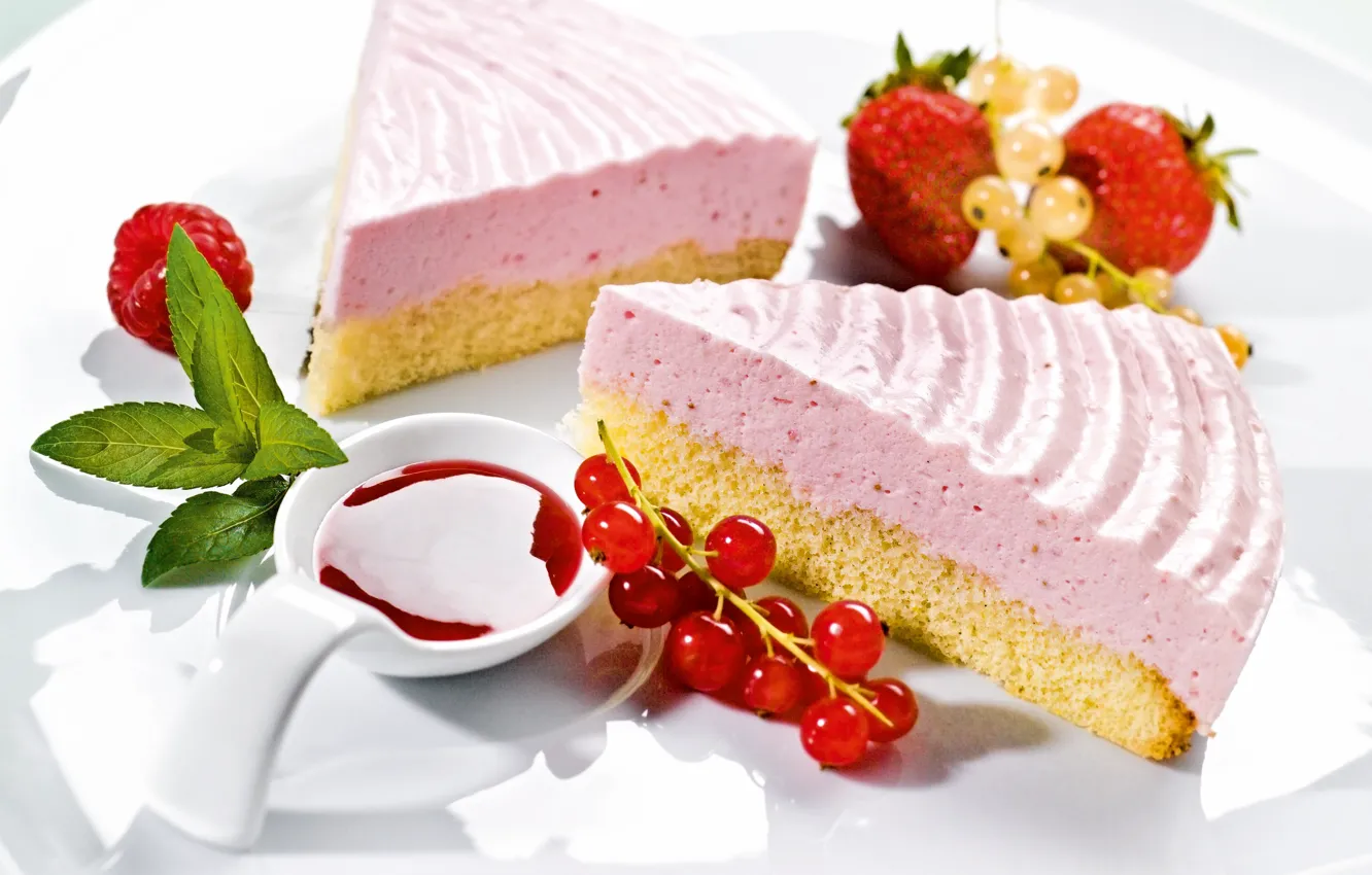 Photo wallpaper raspberry, food, strawberry, cake, cake, cake, mint, cream