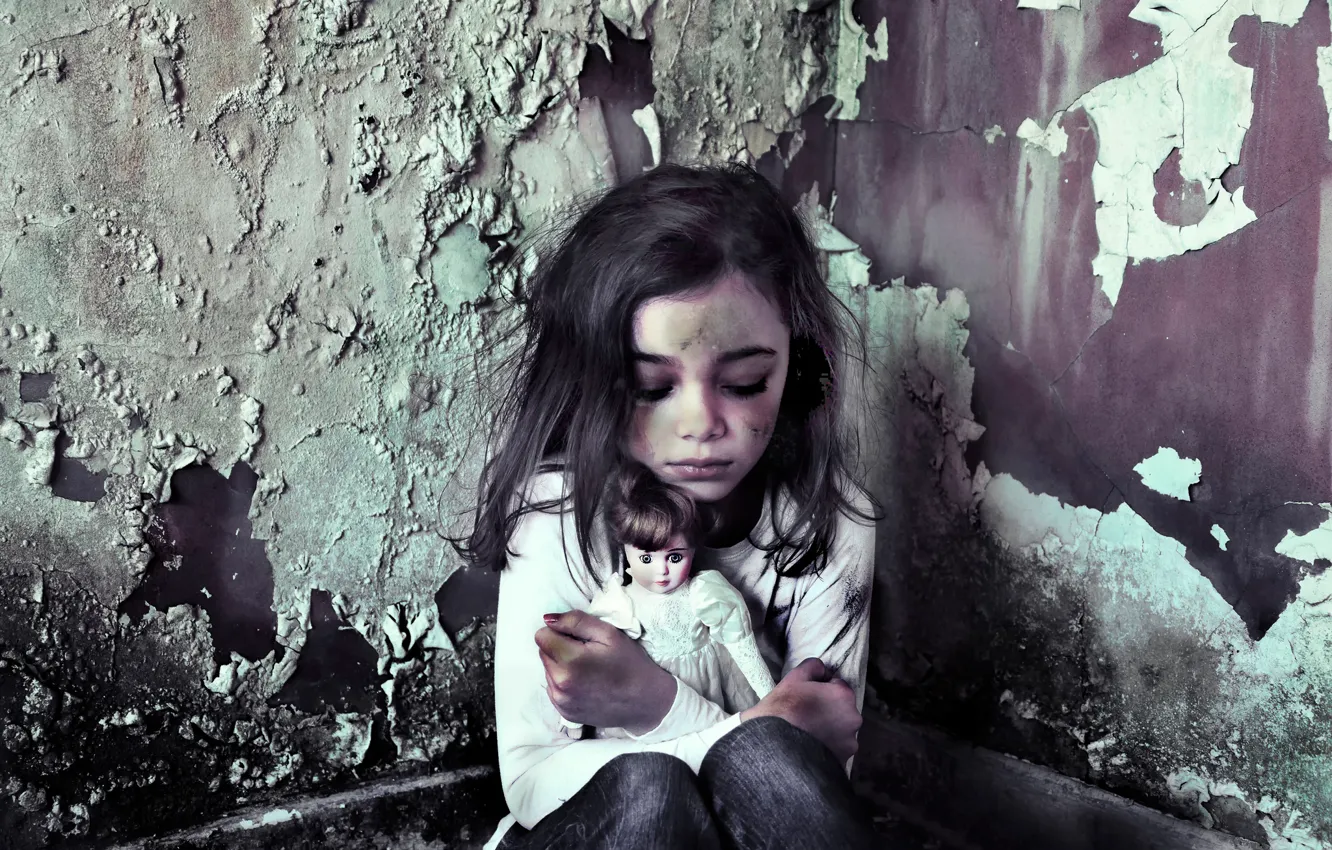 Photo wallpaper wall, doll, girl