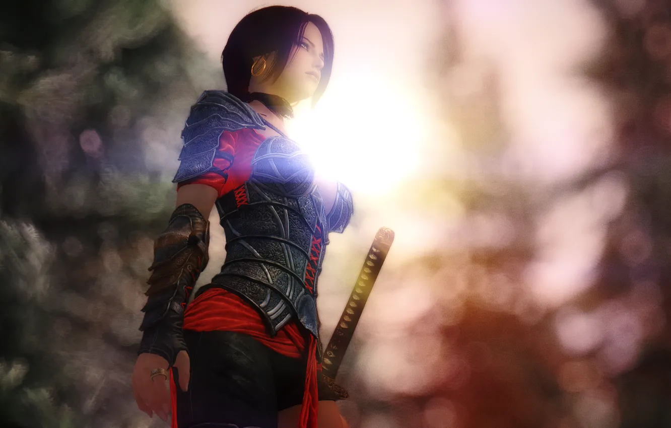 Photo wallpaper girl, rendering, background, sword, warrior