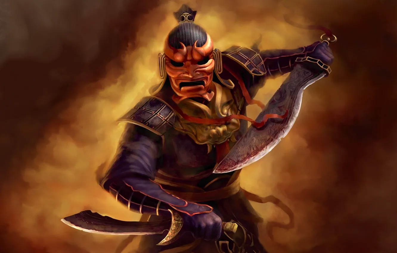Photo wallpaper attack, Game, warrior, mask, swords, Jade Empire
