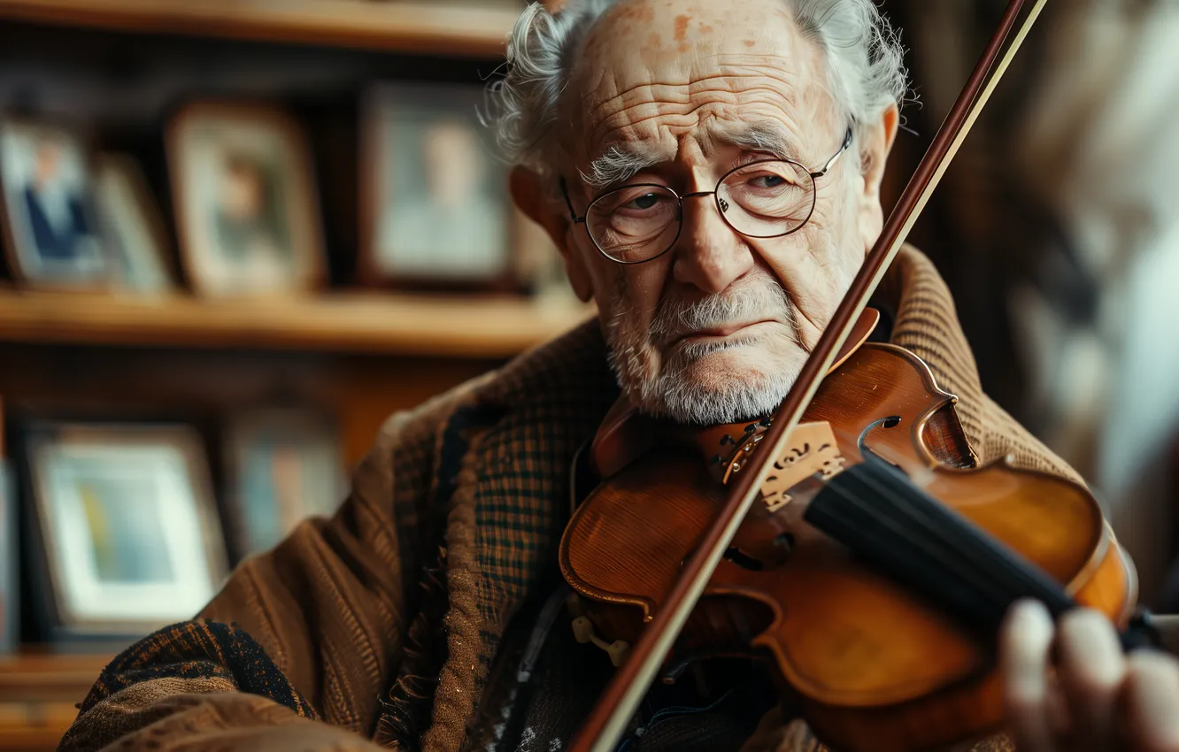 Photo wallpaper sadness, music, violin, the game, portrait, grandfather, the old man, musician