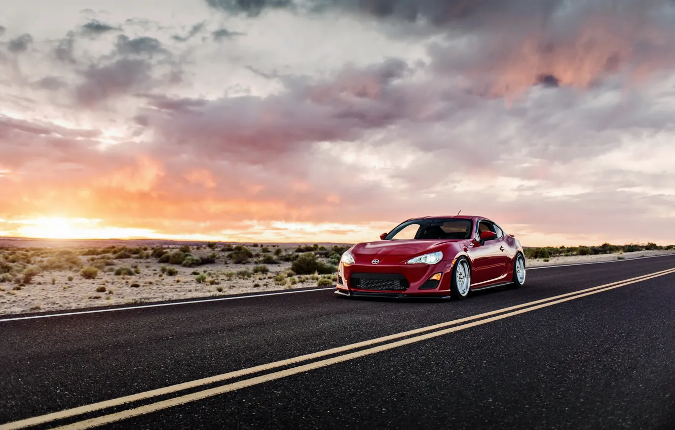 Photo wallpaper car, sunset, tuning, toyota gt86, lunchbox photoworks, scion fs-r