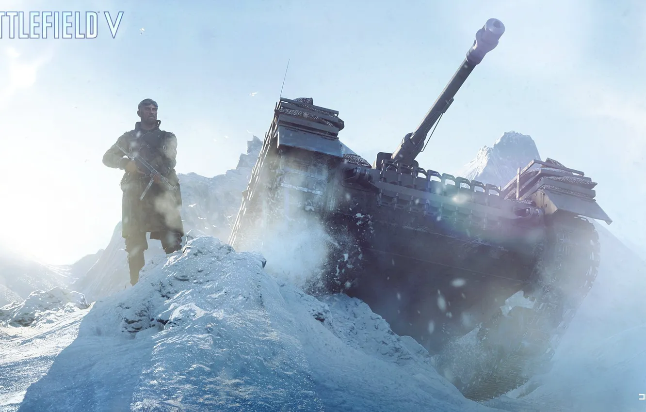 Photo wallpaper Winter, The game, War, Tank, Shooter, Dice, Battlefield 5, Battlefield V