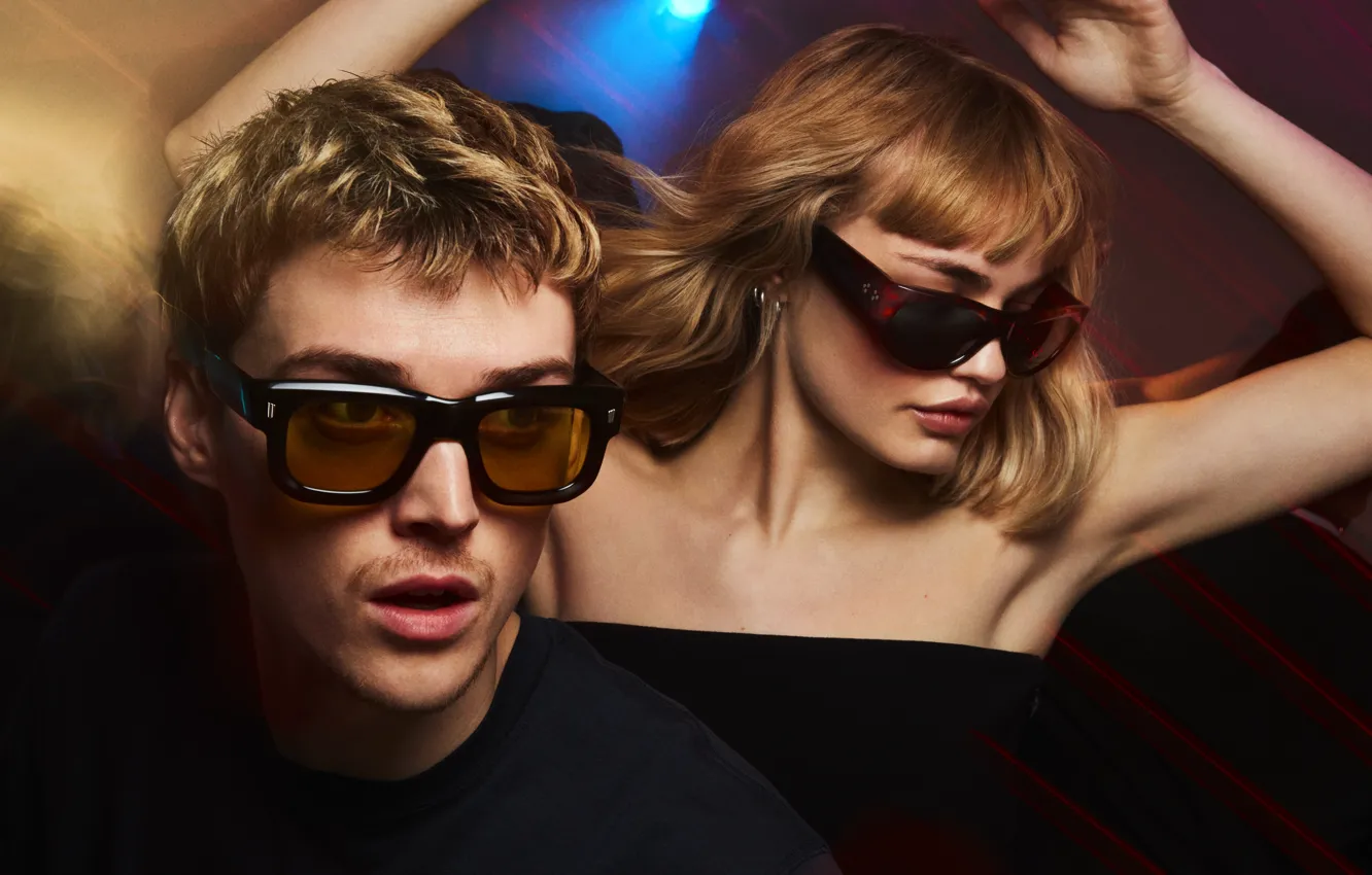 Photo wallpaper look, girl, hair, glasses, guy, two, fashion, fashion