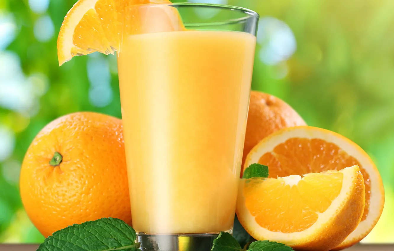 Photo wallpaper orange, mint, slices, orange juice, orange juice, mint, oranges, cloves