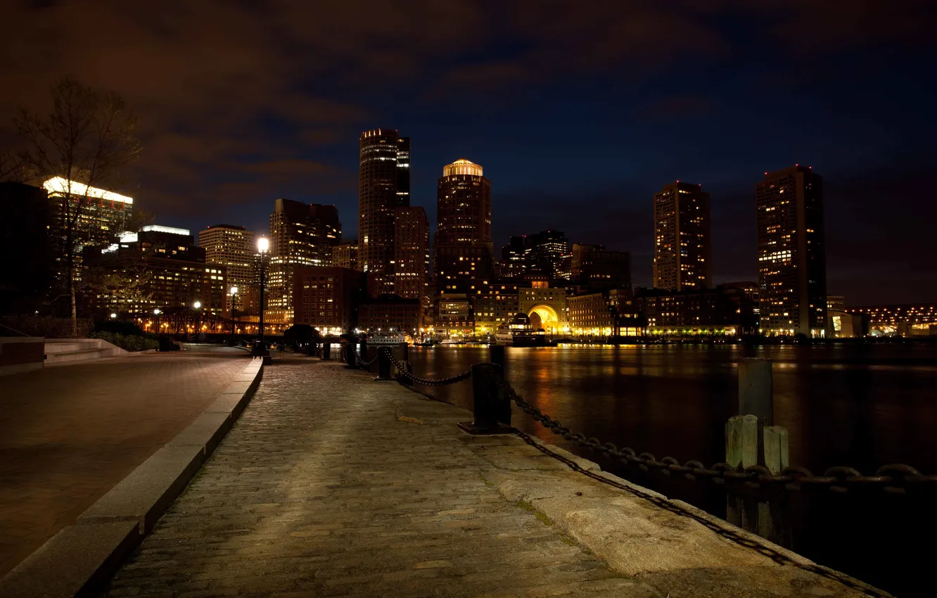 Photo wallpaper night, port, promenade, Boston