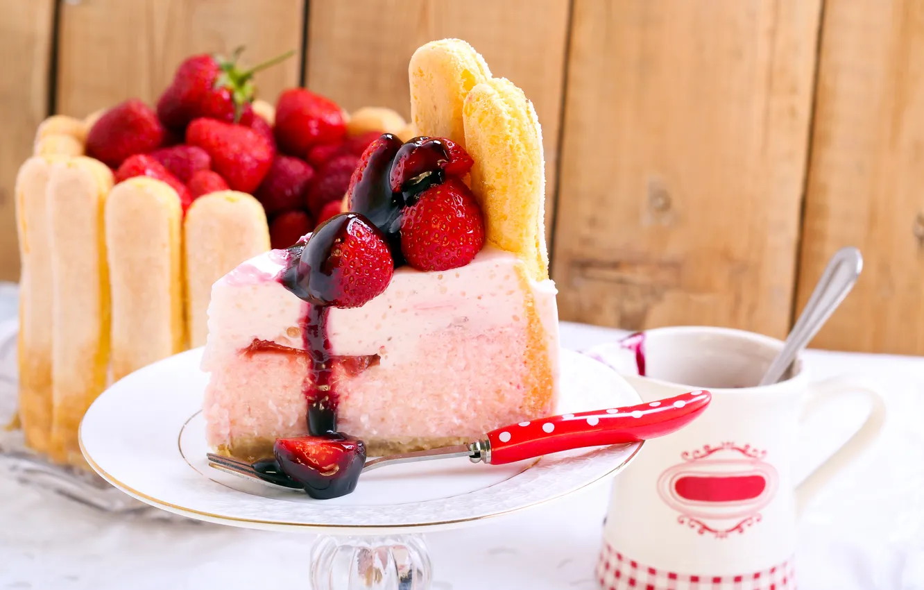 Photo wallpaper berries, food, cookies, strawberry, plate, spoon, cake, dessert