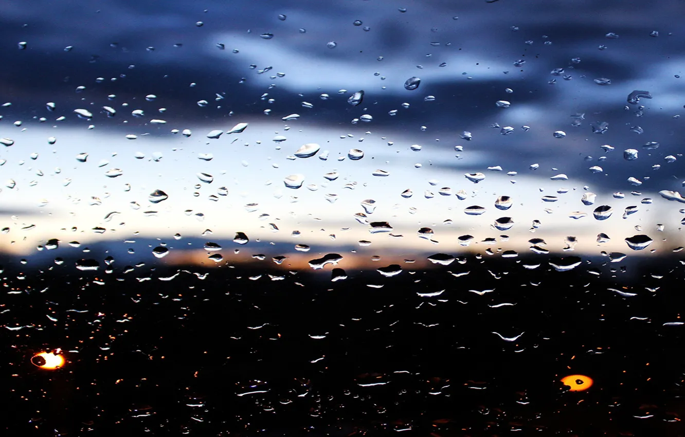 Photo wallpaper drops, storm, Rain, the view from the window