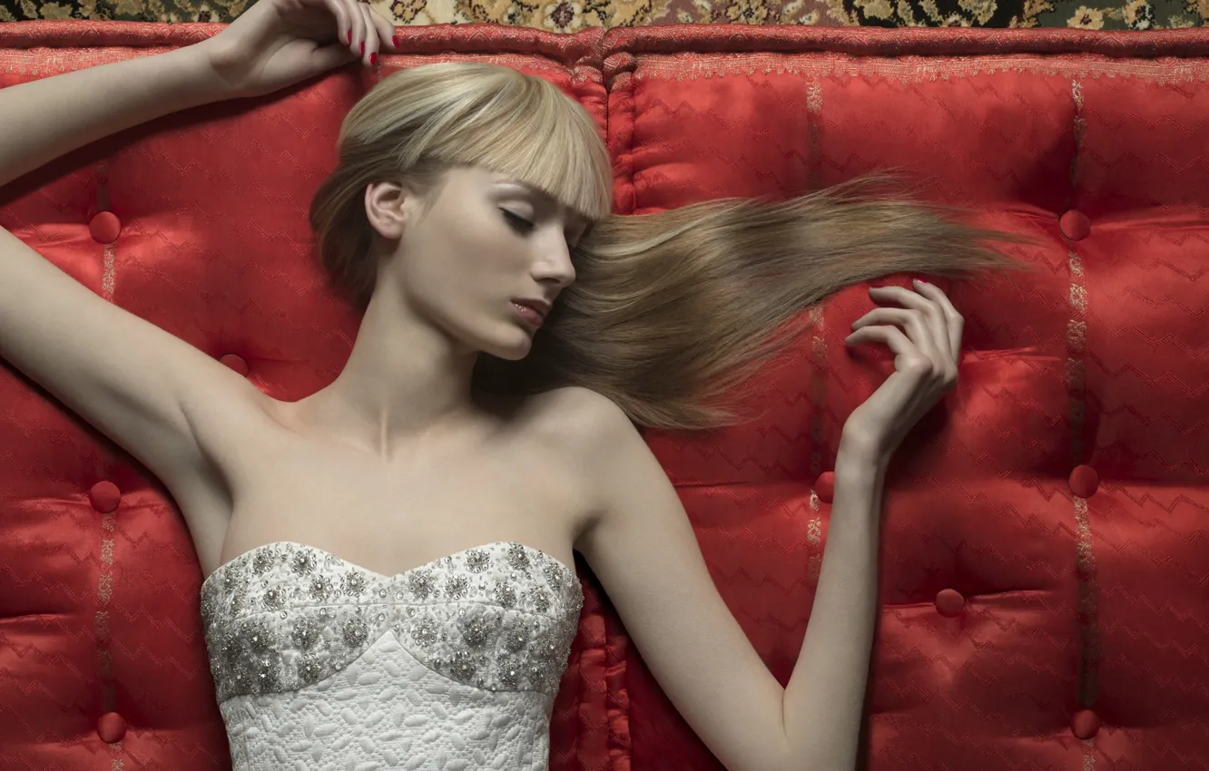 Photo wallpaper girl, model, sleep, glamour, dress, neckline, fashion, fashion