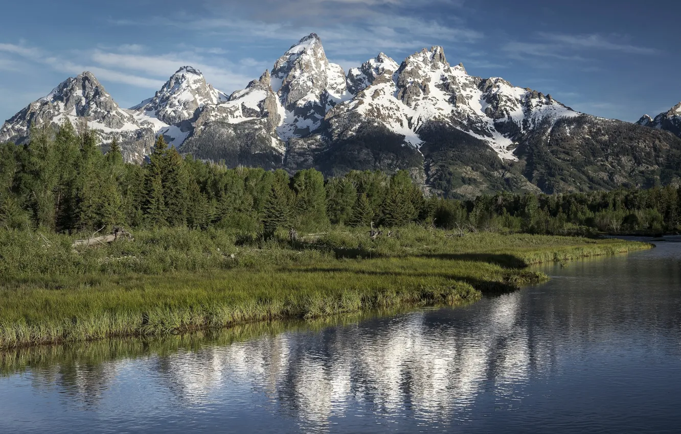 Photo wallpaper landscape, mountains, lake, reflection