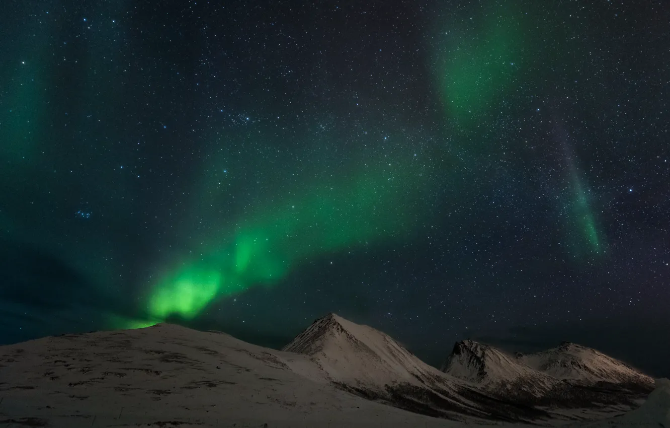 Photo wallpaper the sky, stars, mountains, Northern lights, Norway