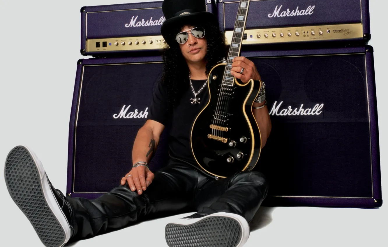 Photo wallpaper music, guitar, sneakers, glasses, rock, musician, electric guitar, Slash