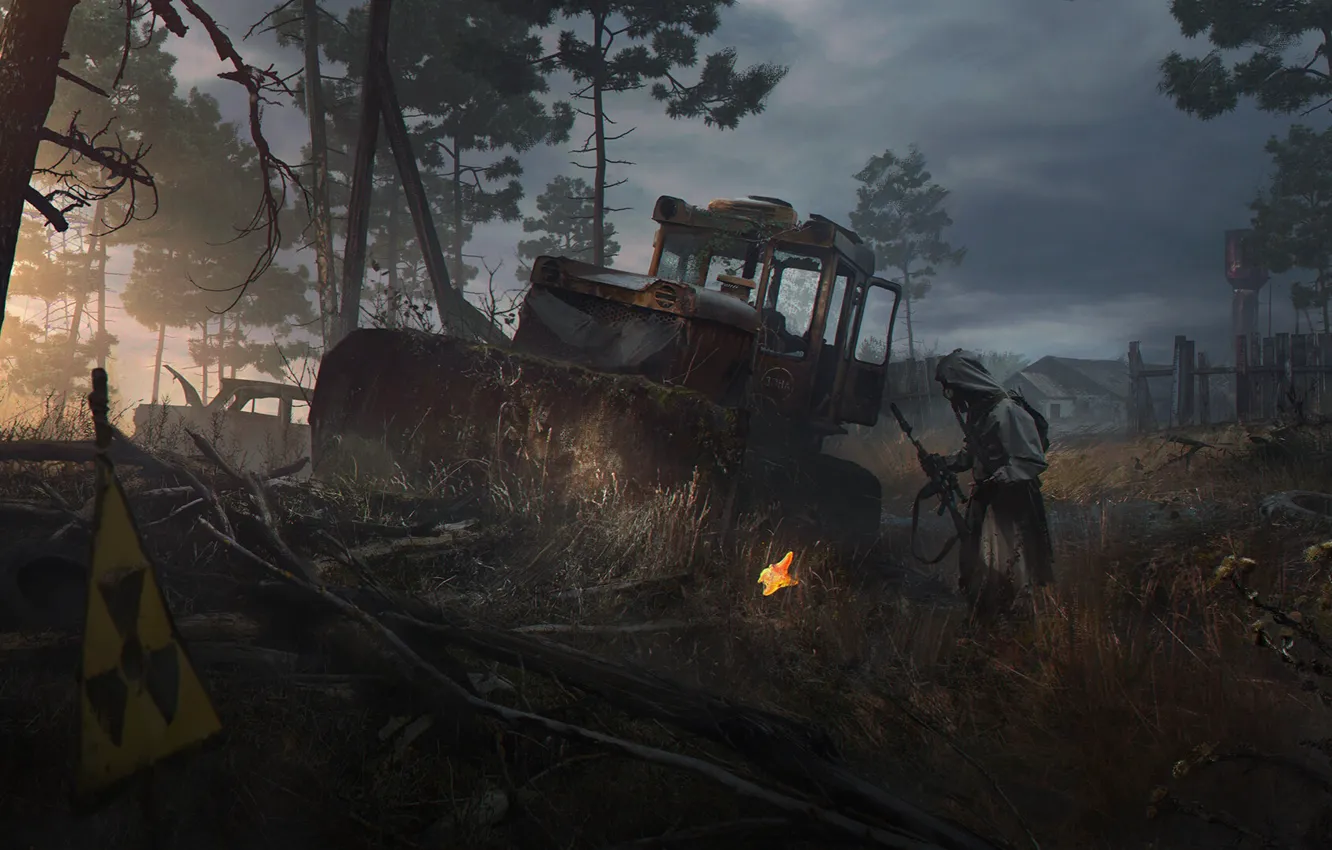 Photo wallpaper tractor, Stalker, bulldozer, Stalker, art, area, Sergey Zabelin, Deep in the Zone
