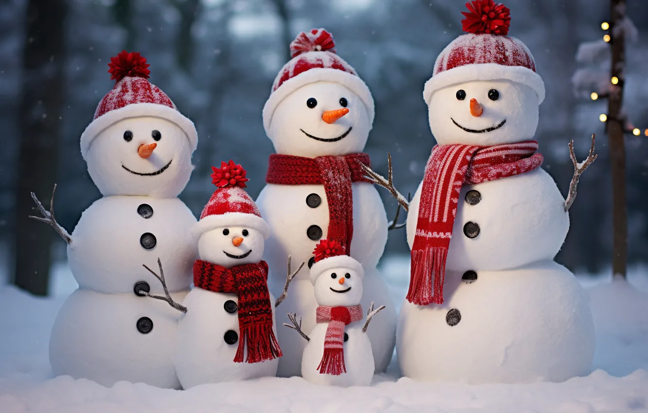 Photo wallpaper winter, snow, new year, Christmas, snowman, Christmas, winter, snow