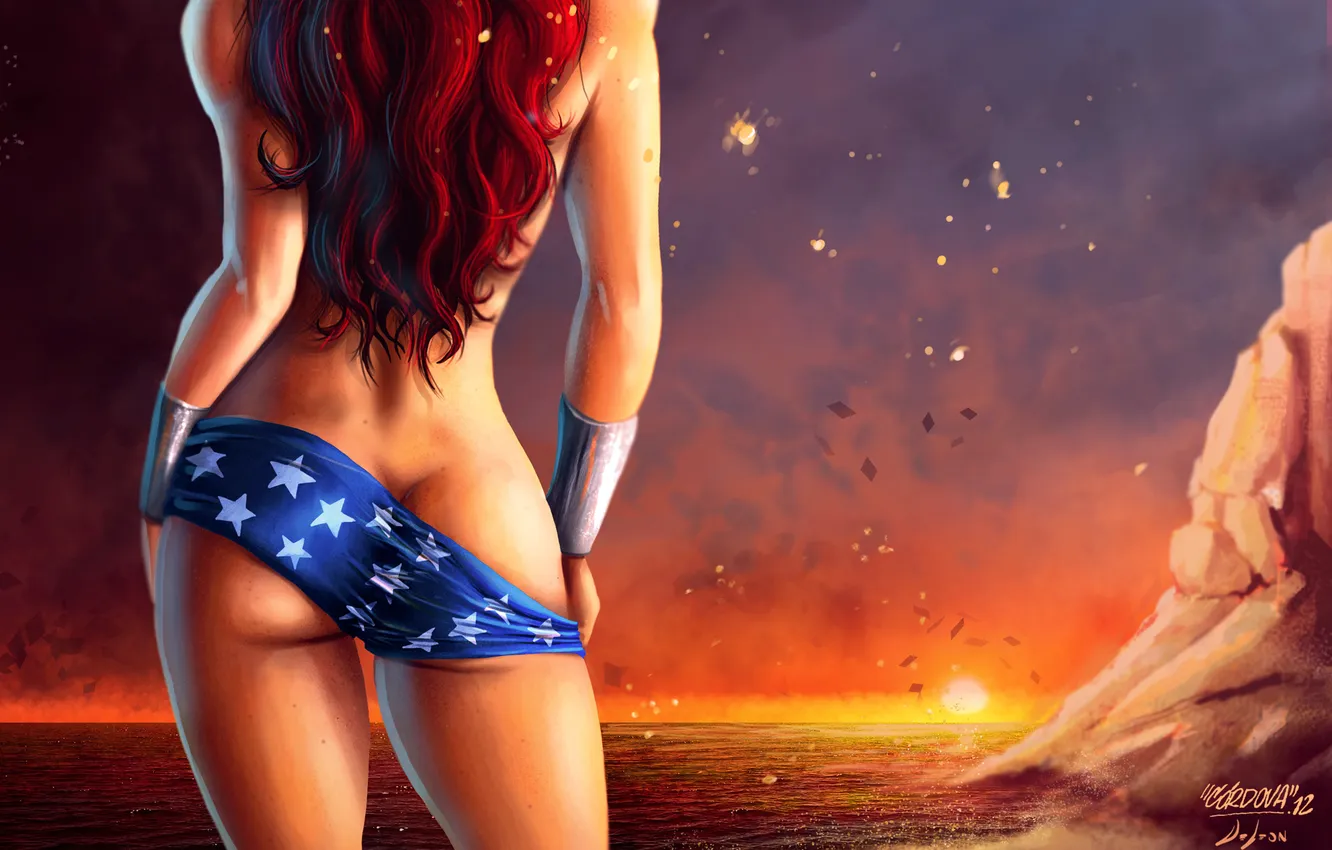 Photo wallpaper sea, girl, sunset, art