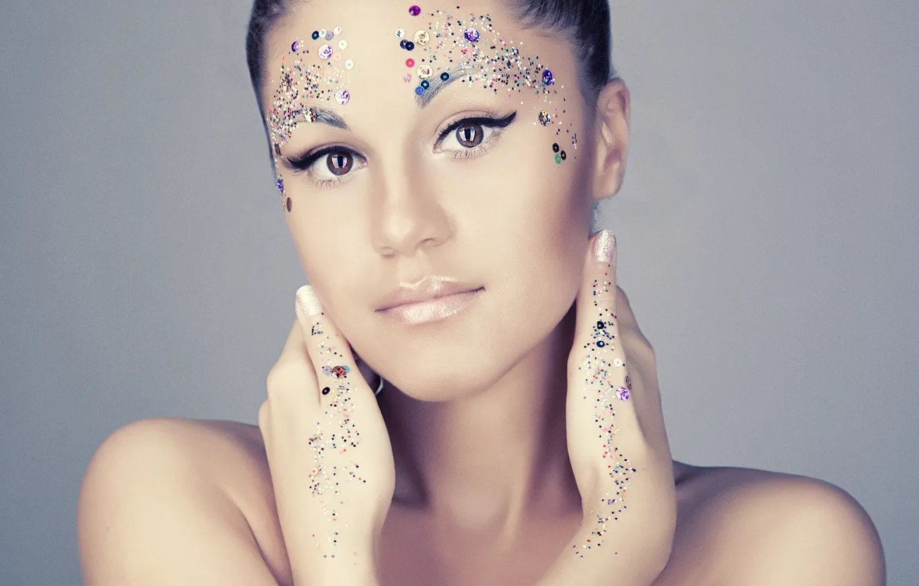 Photo wallpaper girl, sequins, brunette