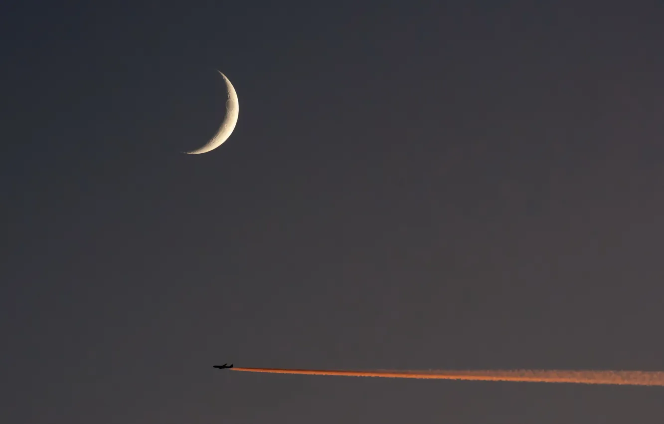 Photo wallpaper the sky, the moon, the plane