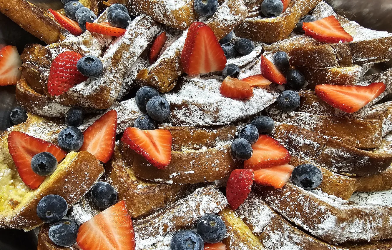 Photo wallpaper berries, pie, dessert, powdered sugar