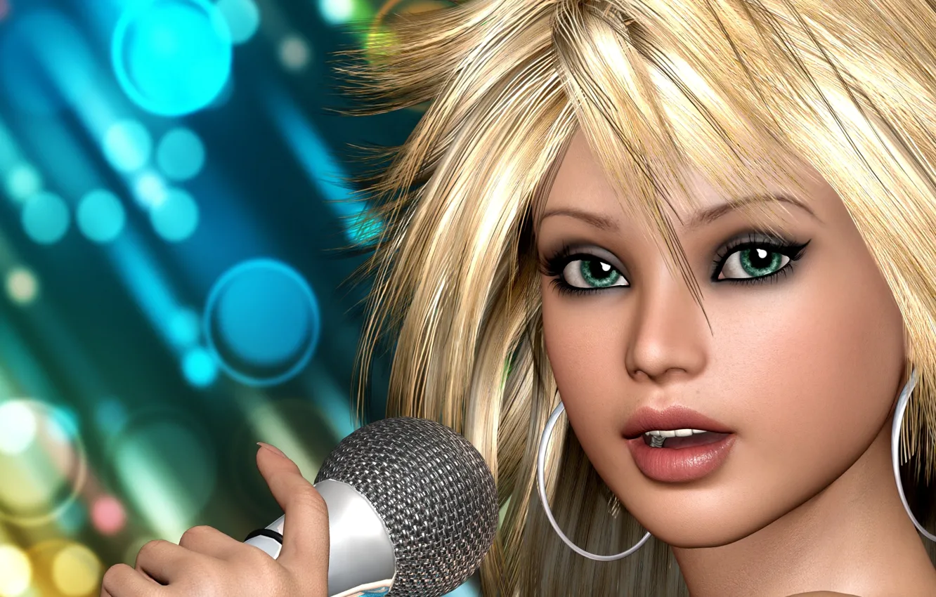 Photo wallpaper girl, abstraction, blonde, microphone, singing