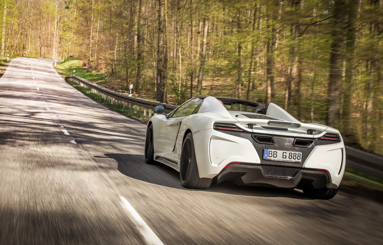 Photo wallpaper car, McLaren, white, road, Gemballa, trees, MP4-12C, speed