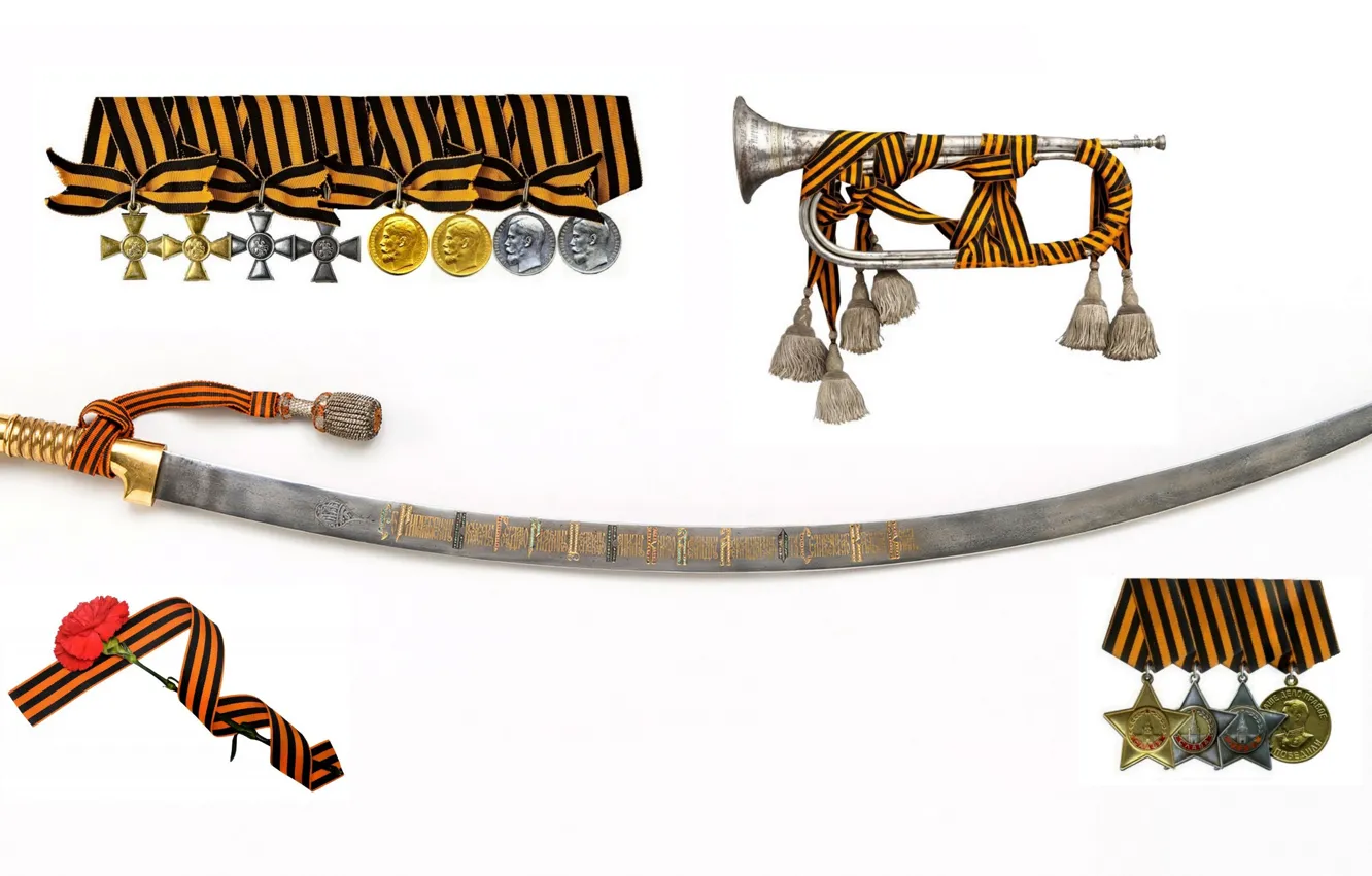 Photo wallpaper St. George ribbon, blade, lanyard, checkers, clove, George arms, The Order Of Glory, George pipe