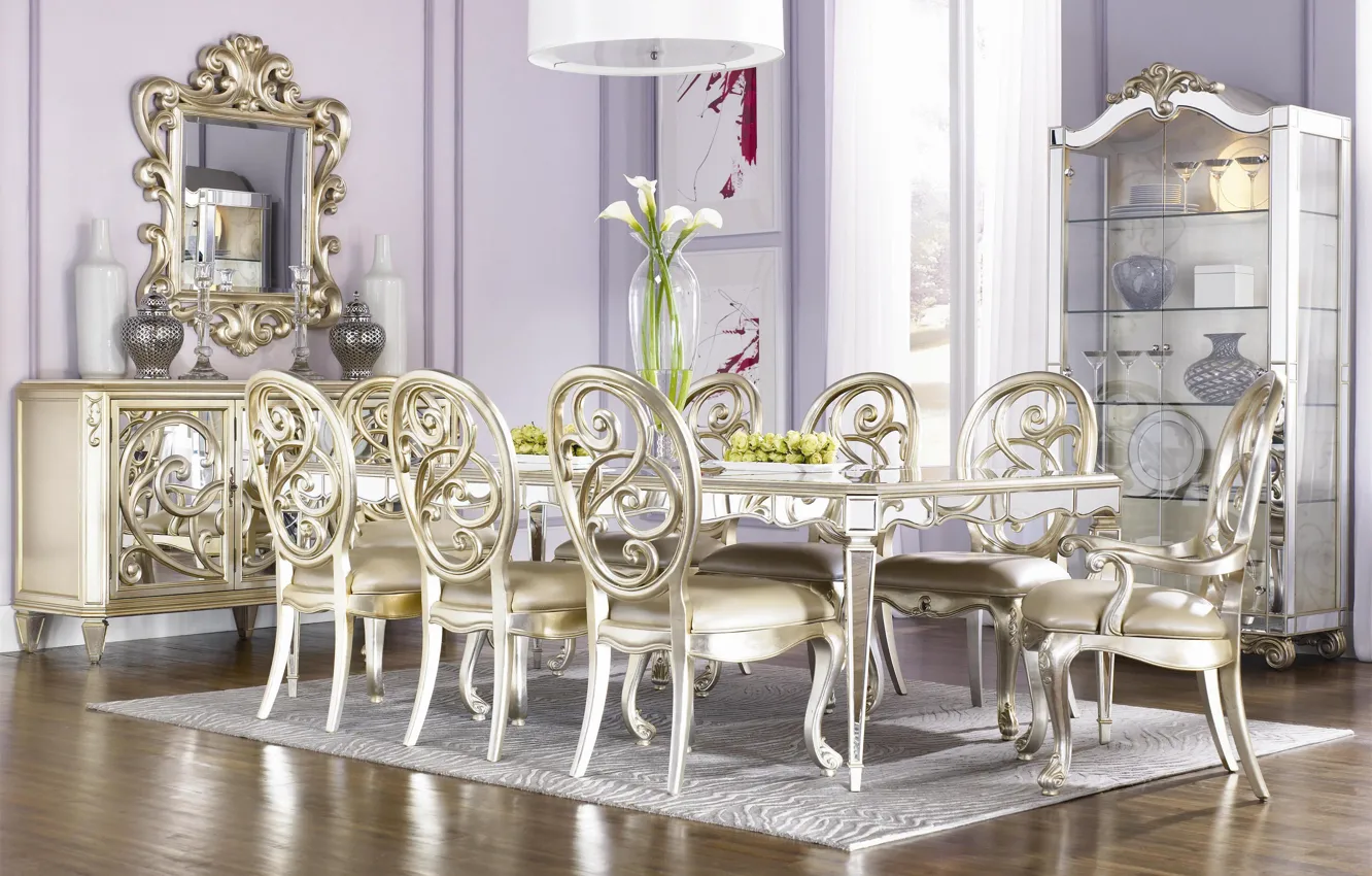 Photo wallpaper design, style, interior, lilac, dining room